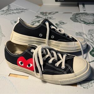 Converse x PLAY Comme Des Garçons Chuck 70 Black Low EUC CDG women’s 8 men’s 6.5